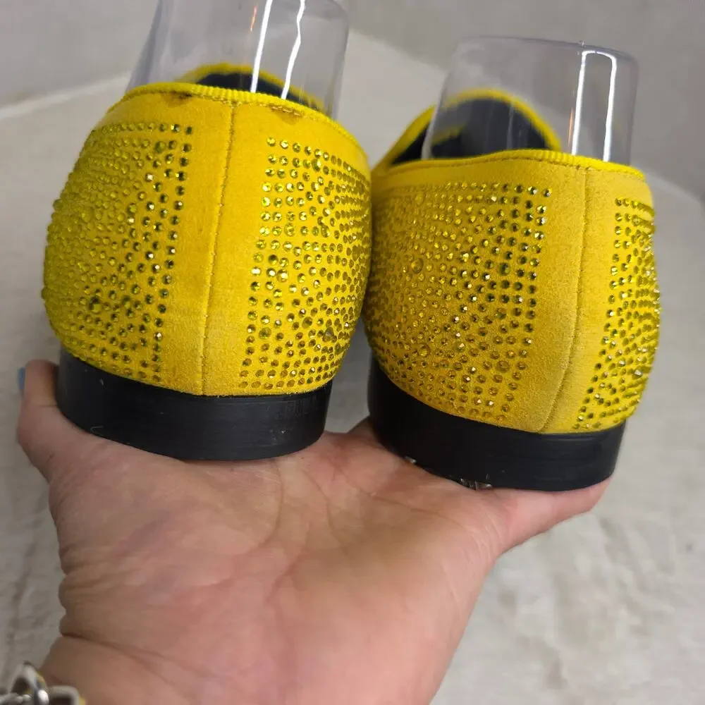 Bright Yellow sz10 Rhinestones allover loafers. Events. Entertainer. Shows Artzy
